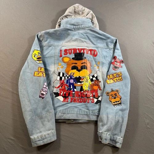 Five Nights at Freddy's FNAF Denim Jacket Hooded Graphic Blue Jean Jacket image 6