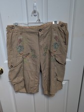 Da-Nang Dragon Silk Blend Shorts Khaki Natural Tan Large Raw Hem Vintage Y2K