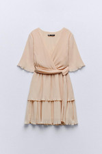 ZARA Brand New Size M WOMEN'S Pleated Mini Dress Peach Color