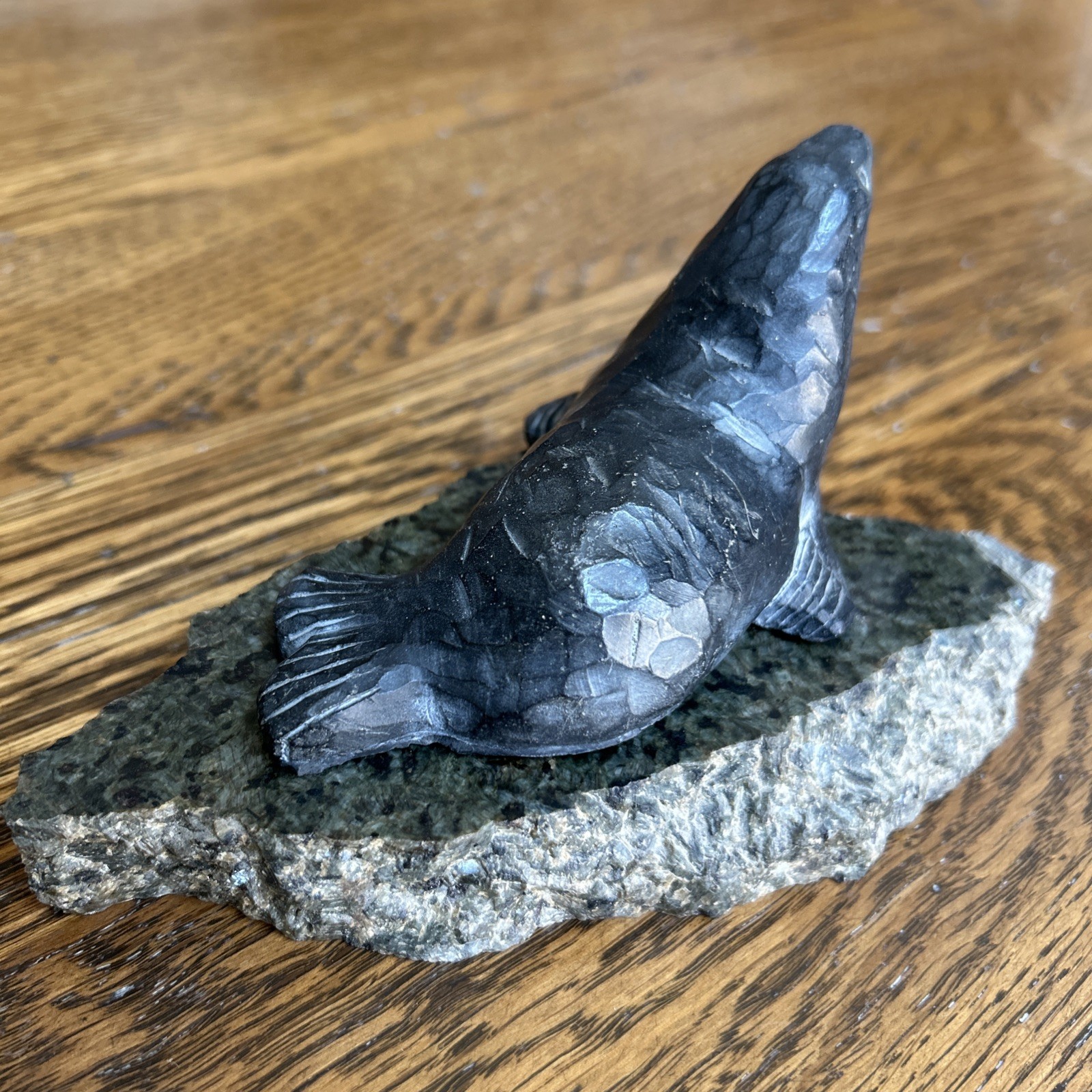 Nuvuk Soapstone Seal Sea Lion Alaska With Granite Display Piece