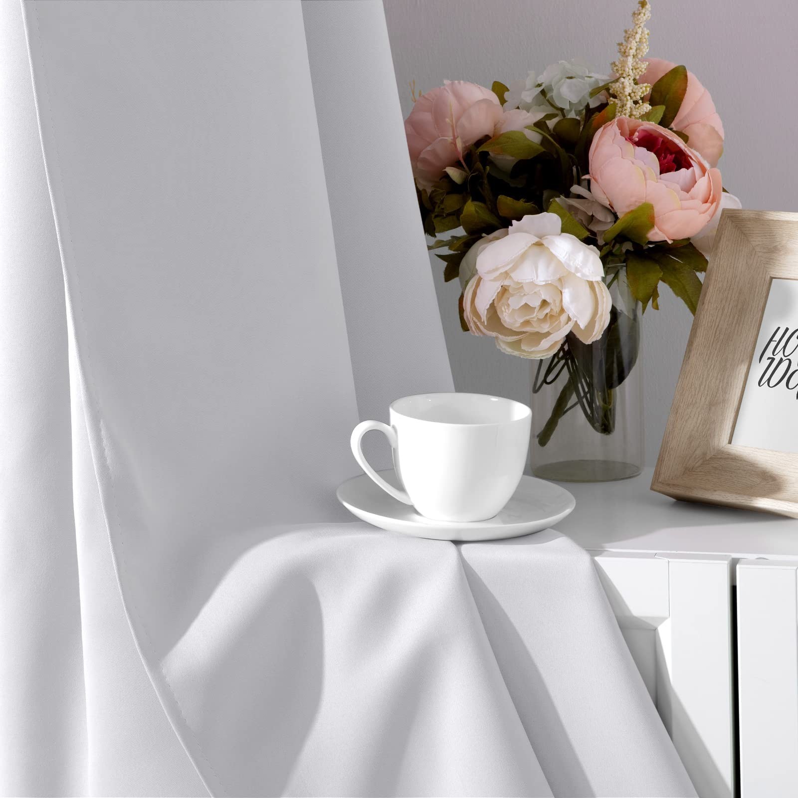 HOMEIDEAS Blackout Curtains 52 X 45 Inch Length Set of 2 Panels Greyish White...