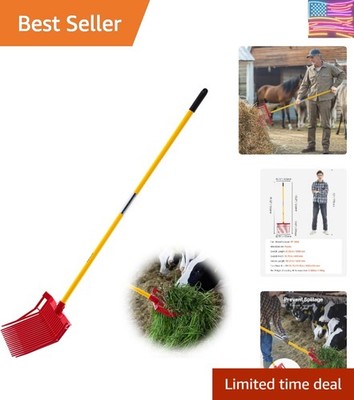 Manure Fork, 18 Angled Tines, Horse Manure Rake with Long Fiberglass Handle, ...