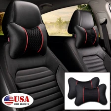 2Pcs USA Car Headrest Neck Travel Pillow Rest Support Cushion Pu Leather Knitted