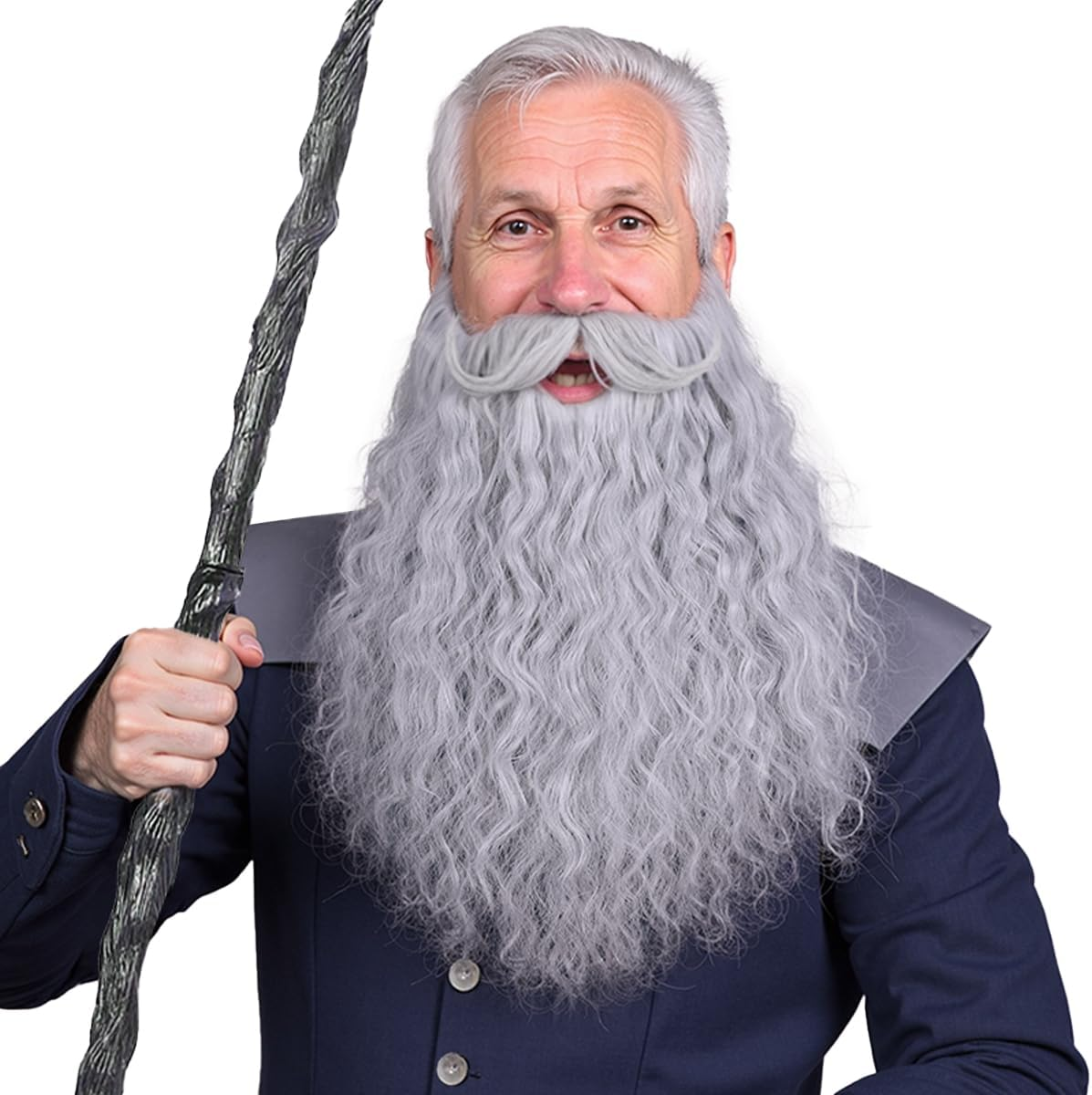 45Cm Long Fake Beard Costume for Halloween, Wizard Cosplay Realistic Gray