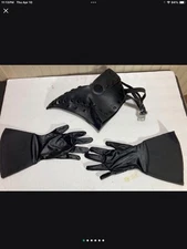 Plague Doctor Bird Mask Faux PU Leather Long Nose Bird and black pair of gloves 