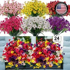 24 Bundles Artificial Flowers for Outdoors UV Resistant Silk Fake Flowers Faux