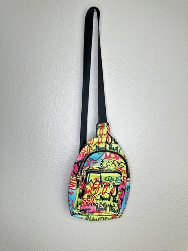 Graffiti Crossbody Sling Bag Womens One Size Multicolor Neon Mini Backpack Vivid