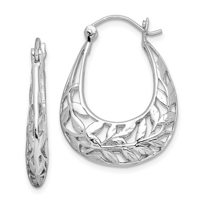 Sterling Silber rhodiniert poliert Blätter oval Creolen L-28 mm