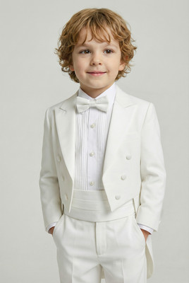 Jungen Elfenbein Creme Smoking Frack Anzug 5-teilig Taufe Taufe Pageboy Outfit