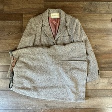 VINTAGE John Meyer Tweed Blazer Skirt Suit 2-Pc Set Size 14 Wool Blend Zip 44F