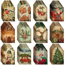 60 Pcs Vintage Christmas Tags for Gifts Merry Christmas Labels with String Ho...