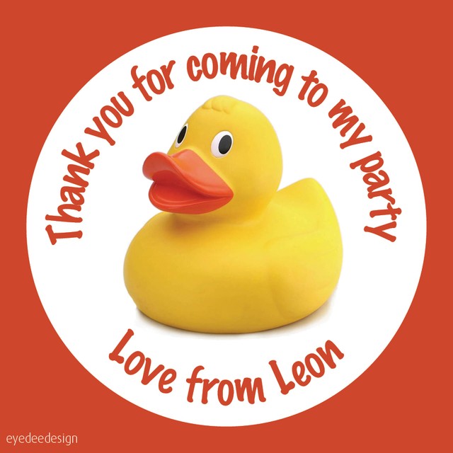 Personalised Bath Rubber Duck Birthday Thank You Stickers Party Sweets Cake- 499 Personalised Bath Rubber Duck Birthday Thank You Stickers Party Sweets Cake- 499