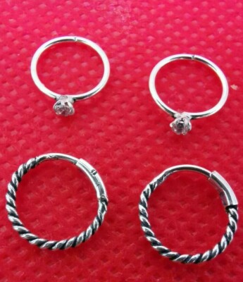 STERLING SILBER 925 2 PAAR SCHÖNE DESIGN CREOLEN FÜR VERSCHIEDENE PIERCINGS k2L165