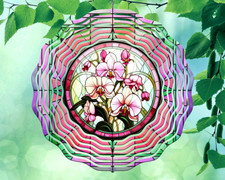 10" Colorful Pink Flowers Stained Glass Wind Spinner Yard 3D Aluminum rws-191