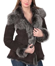 Ladies Genuine Toscana Suede Leather Sheepskin Luxury Soft Jacket Brown