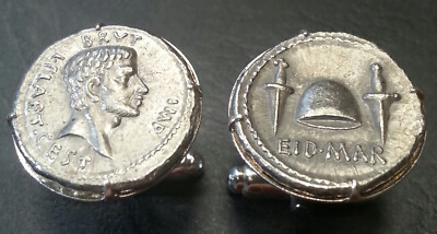 Brutus Assassin of Julius Caesar Ides of March Ancient Roman Coin Cufflinks +Box