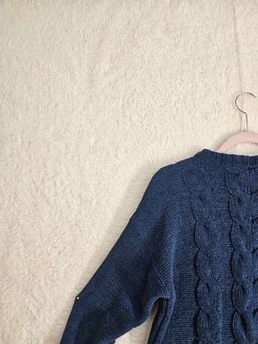 American Eagle Women Sweater Small Blue Polyester Crochet Long Sleeve Pullover - Picture 11 of 17