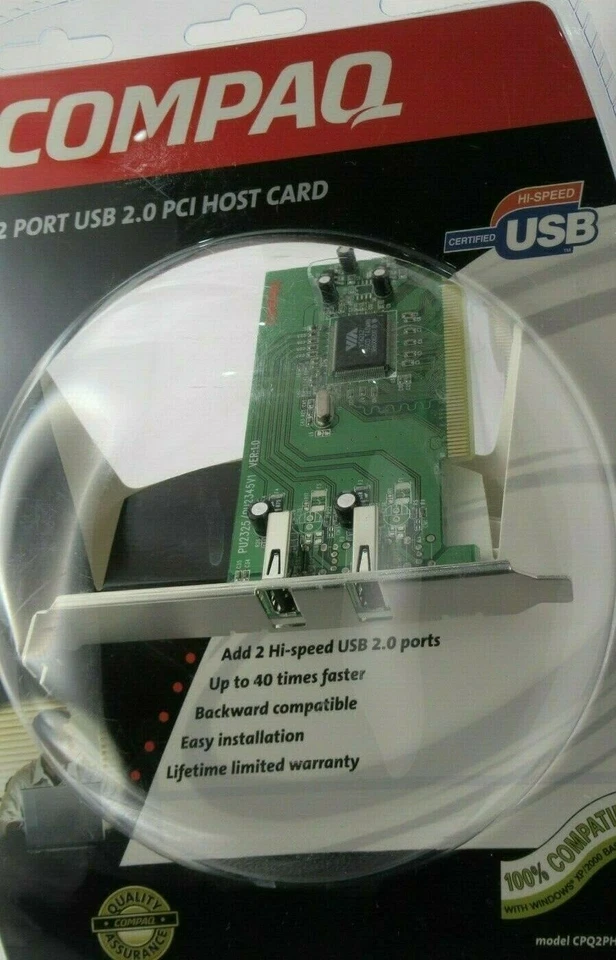 PCI Host Adapter Card Compaq 2-Port USB 2.0 CPQ2PHC compatible win XP NEW  - Image 3 of 4