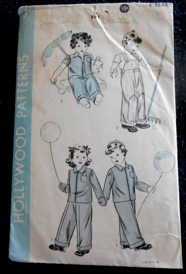Vintage Hollywood Patterns No. 591 Boy's or Girl's Overall and Jacket - Size 1 - Image 3 of 3