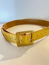 NEW GOLD TONE CROC EMBOSS FAUX LEATHER WIDE FASHION BELT