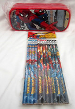 Unisex Spiderman Red Pencil Case Pouch  12 Spiderman Character Pencils-New V4