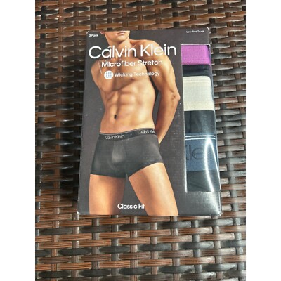 Calvin Klein Mens 3-Pack Microfiber Stretch Low Rise Trunks XL Blue Purple Gray