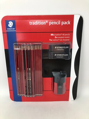 STEADTLER TRADITION 1X SCHÄRFER, 2X RADIERER 40 HB BLEISTIFTPACKUNG. KOSTENLOSER VERSAND