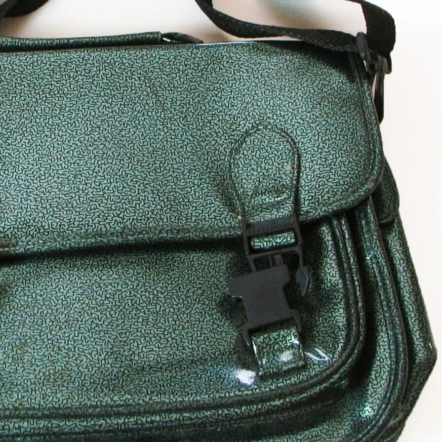 Bolso de Mano Vintage Ande Verde Negro Patrón Patente Cartera Bolso Escolar Estilo 11"x12.5" Foto 4 de 4