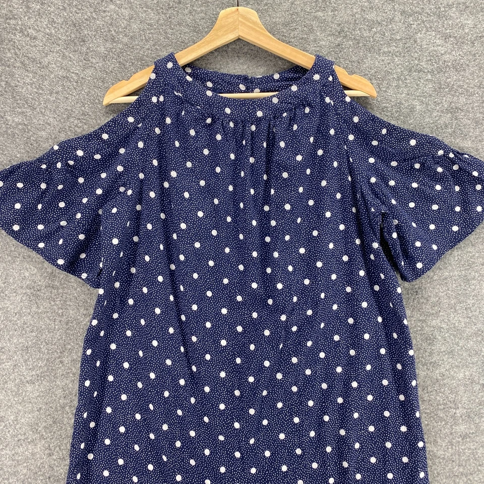 Vestido Antiguo Azul Marino Para Mujer M Mediano Azul Lunares Hombro Abierto Cambio Forrado Algodón Foto 3 de 4