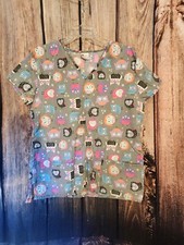 Womens Size Lg Owl Print Scrub Top