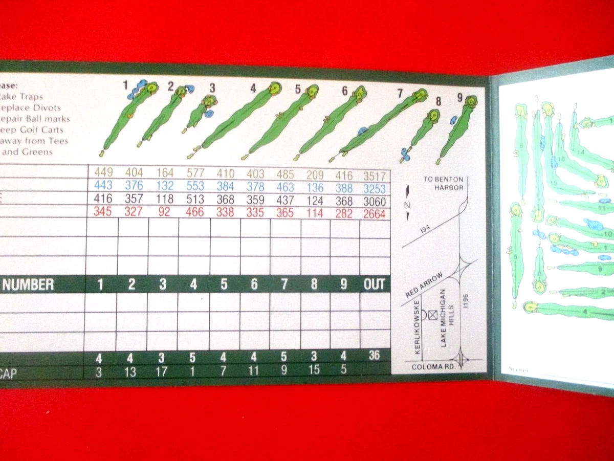 Vtg - Golf Scorecard - LAKE MICHIGAN HILLS GOLF CLUB gc - Benton Harbor MI  | eBay