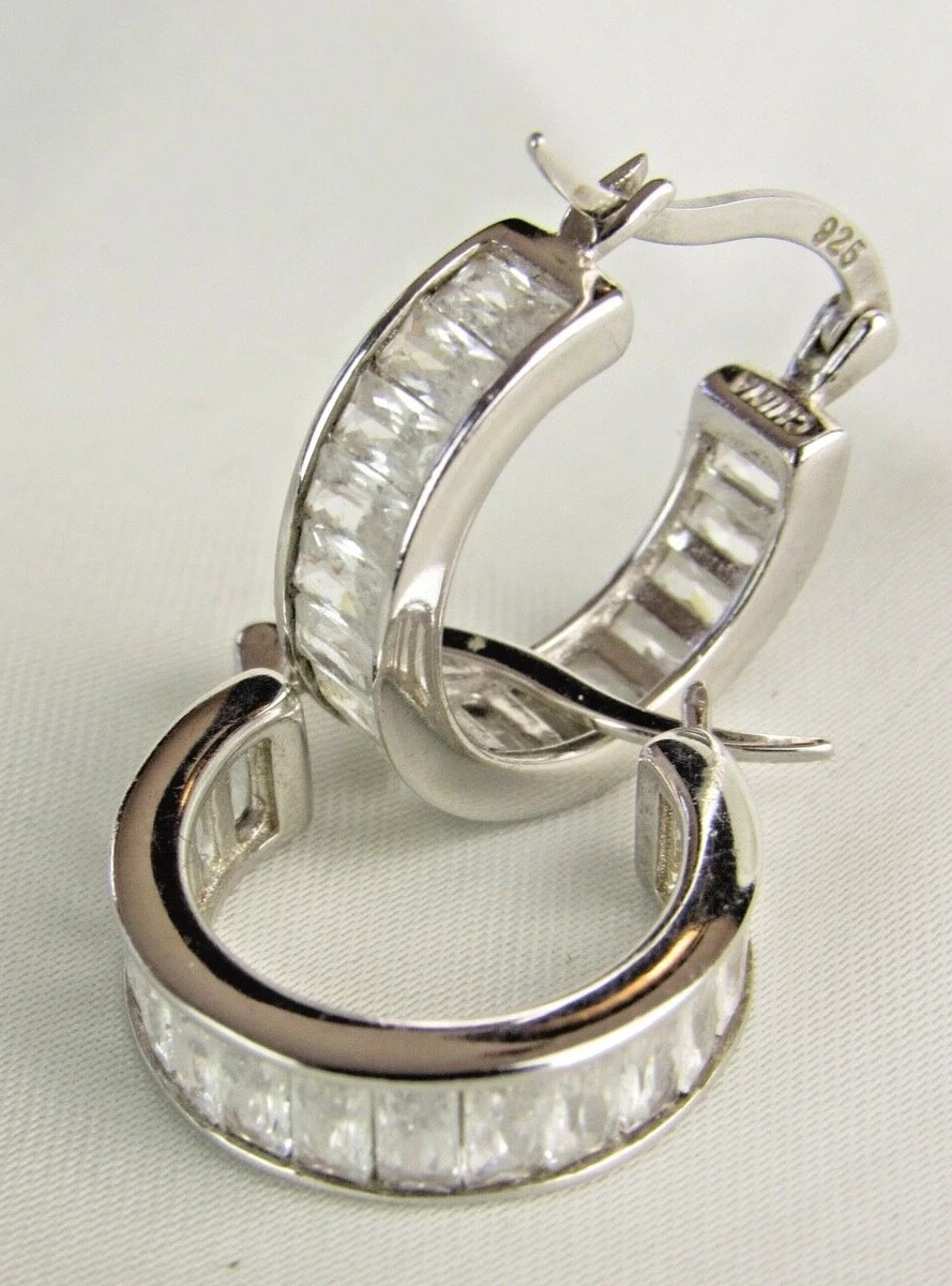 YGI Signed 925 Sterling Silver Pierced Hoop Earrings Cubic