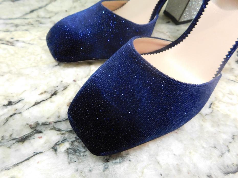 Escarpins J.CREW Harlow En Velours Pailleté Bleu Avec Bride Cheville - Taille US 10.5, Neufs Sans Boîte