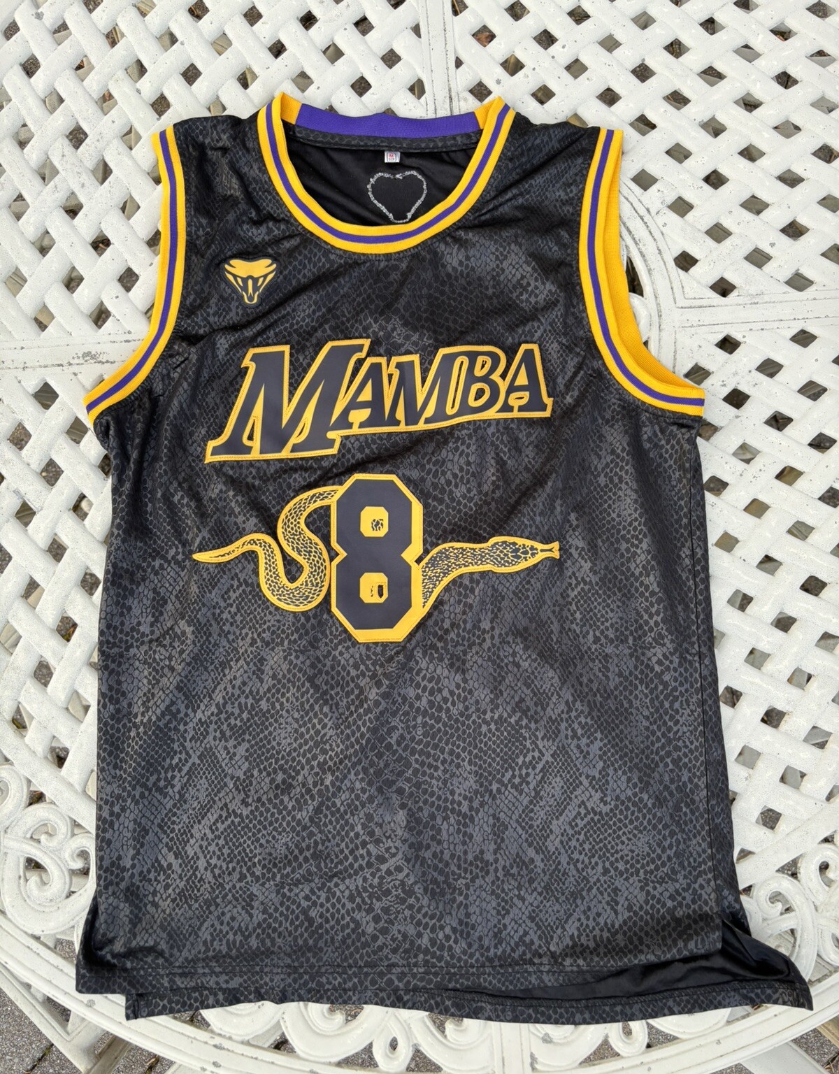 Kobe Bryant Lakers 24 Replica Mamba Jersey Black Gold Purple Trim Size M