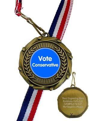 Uk Conservative Ribbon Vote Conservative Political 45mm Combo Medal & Ribbon Engraved Free ...
