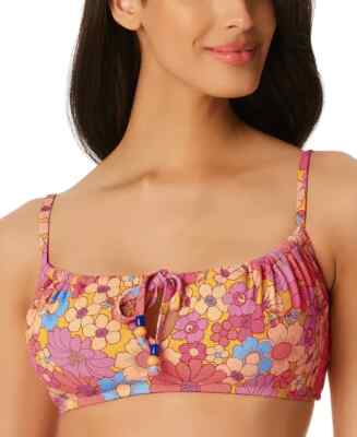 Jessica Simpson Floral Rendevous Tie Front Bandeau Swim Top Large ymy1623