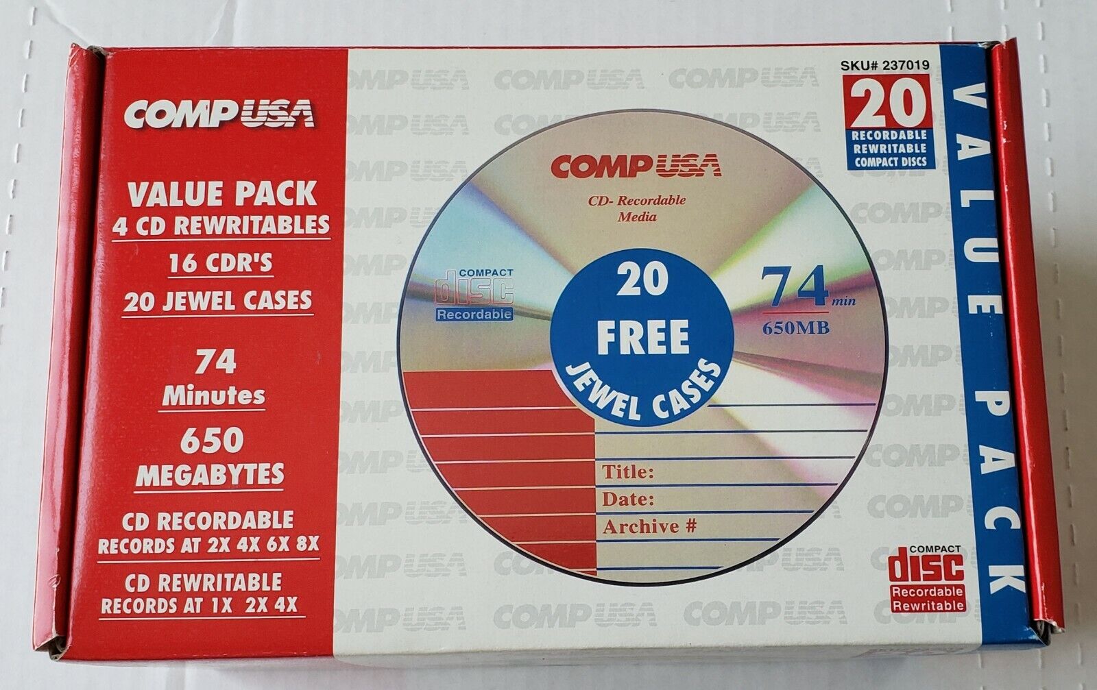 CompUSA - Value Pack: 4 CD-RW's & 16 CDR's (20 Jewel Casses). New (Open Box).