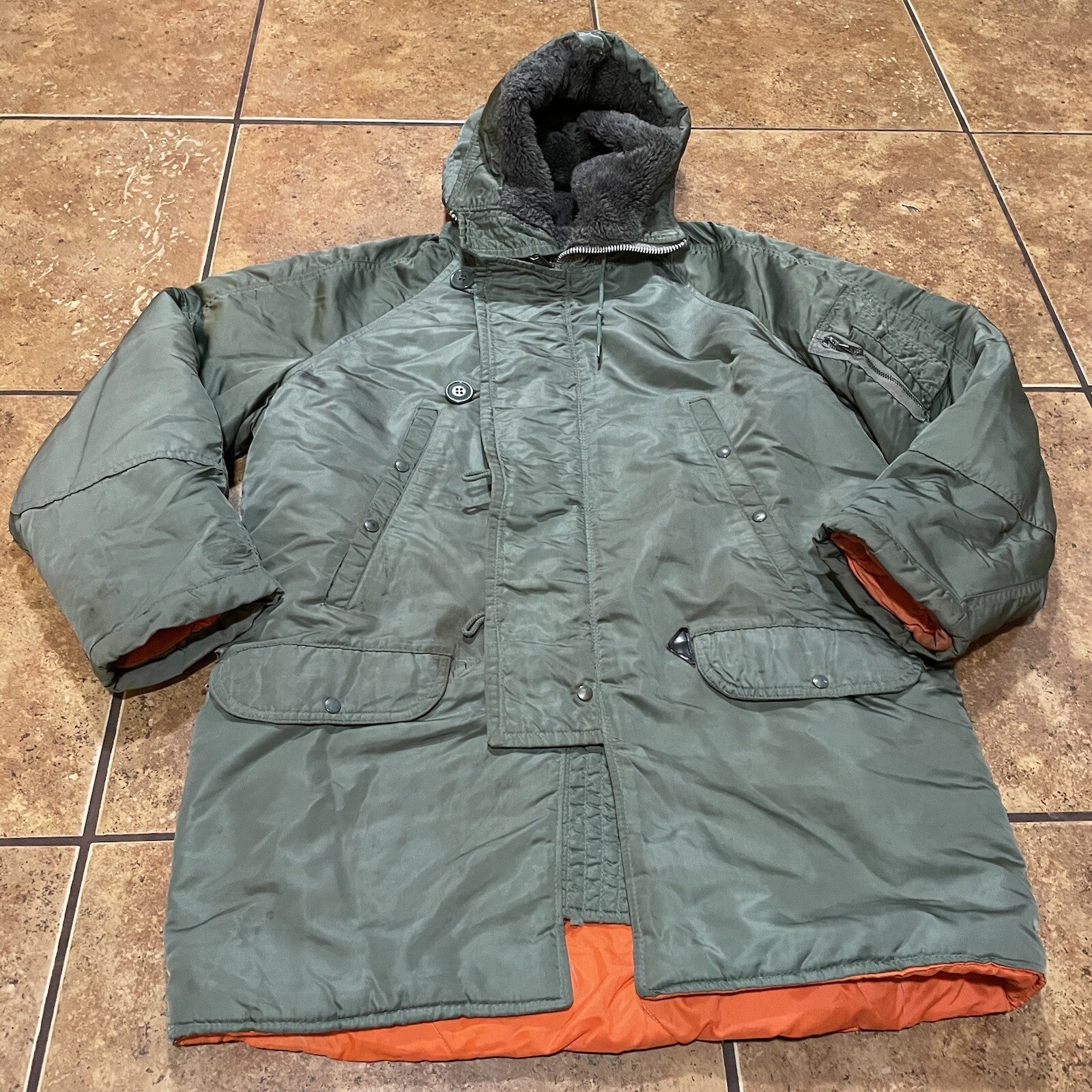 VTG N3B PARKA Extreme Cold Weather Snorkel Fur Hood Golden Fleece Sz