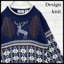 Vintage 90s Nordic knit pullover with deer and snowflakes in wool, S so
