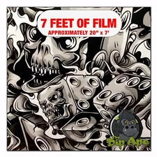 Hydrographic film Large Flaming Dice Skulls hydro dipping 7' x 20" hydro dip