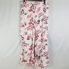 Womens Pants 35 x 26.5 White High Rise Floral Wide Leg Pocket Stretch Back Waist