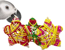 1245 3 Multi Colored Puff Vine Stars Toy Parrot Foraging Foot Craft Talon Cage