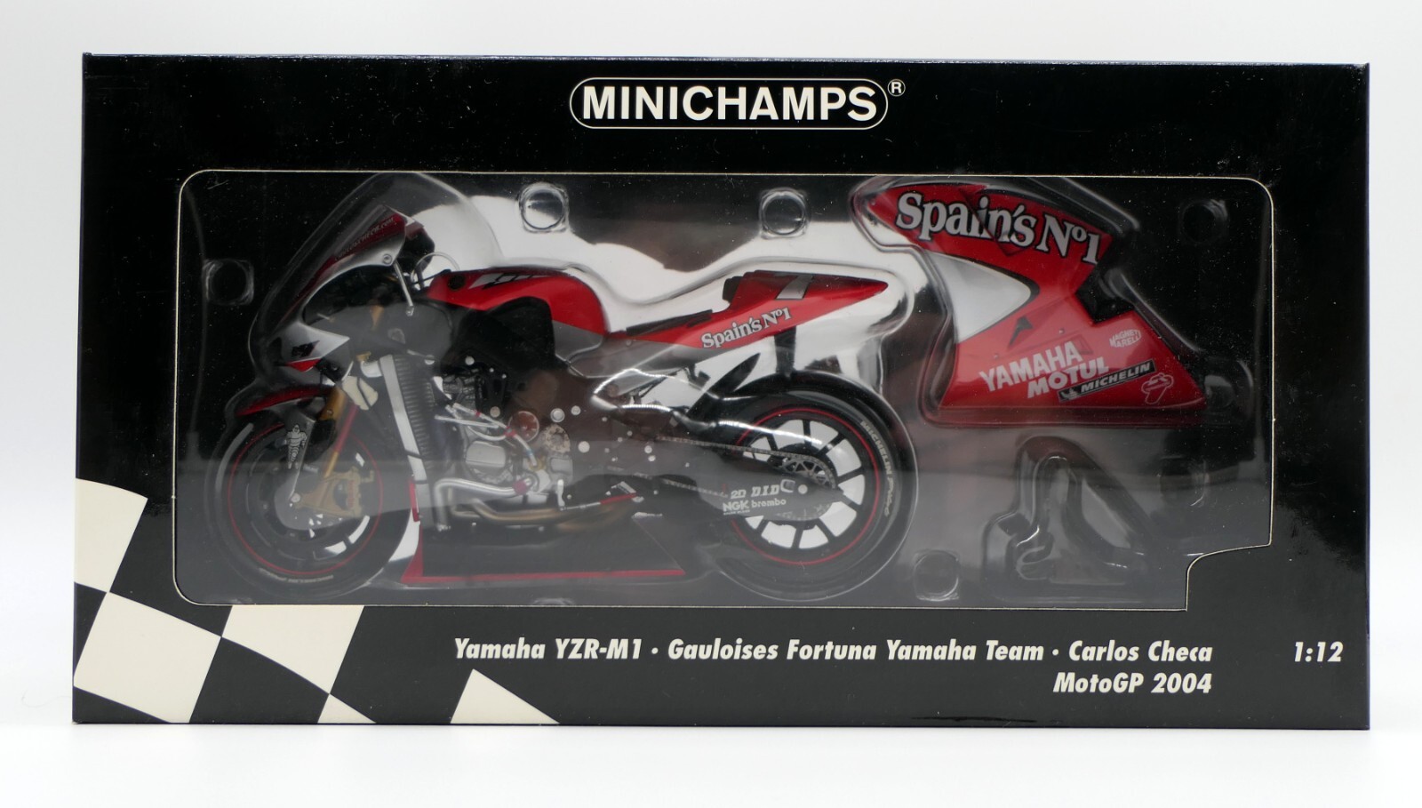 Moto Miniature 1/12 Yamaha YZR-M1 Carlos Checa pour décoration de bureau et vitrine de passionné