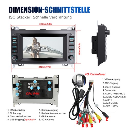 Android 14 6+128G Carplay Autoradio Für Benz A/B Klasse W245 W169 Sprinter W906 - Bild 15 von 16