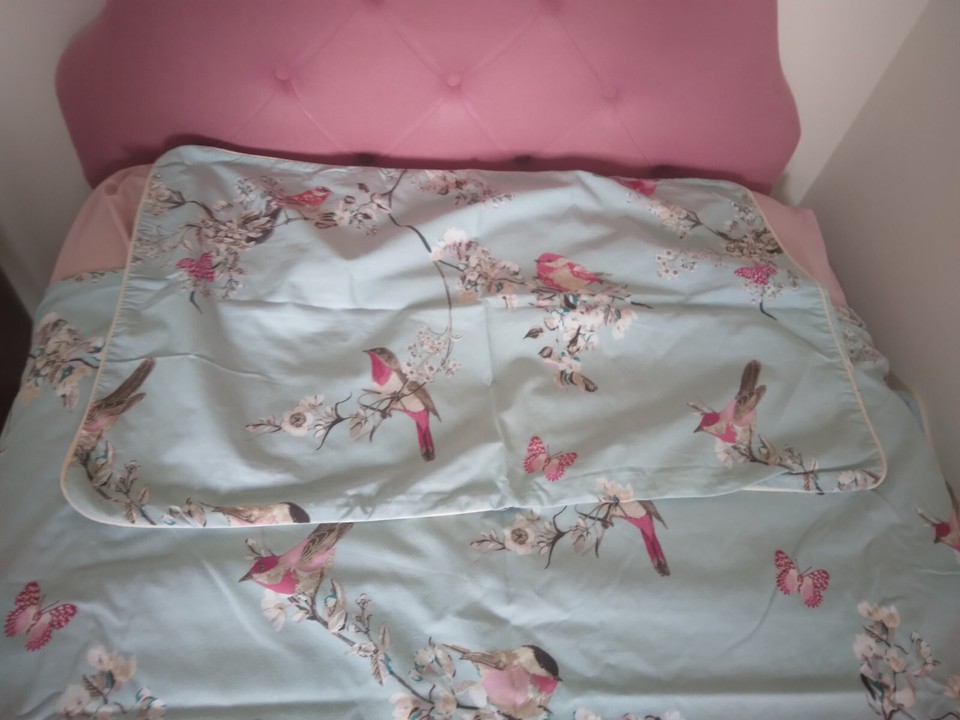 DUNELM SINGLE DUVET COVER & PILLOW CASE DUCK EGG BLUE WITH BIRDS eBay