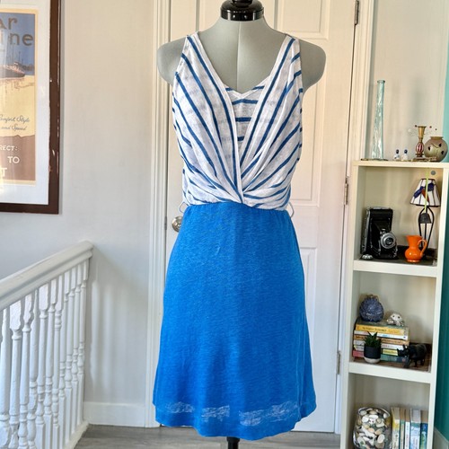 Vestido Mango de lino sin mangas a rayas con cuello en V (talla XS) - Imagen 2 de 10