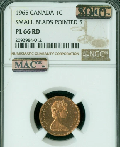 1965 SMALL BEADS POINTED  CANADA CENT NGC PL66 MAC SOLO FINEST 4 Known SPOTLESS 