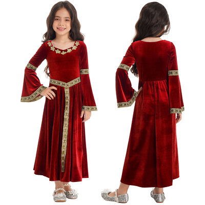 Kids Girls Robe High Waist Dresses Cosplay Costume Fancy Ball Gown Easter Skirt