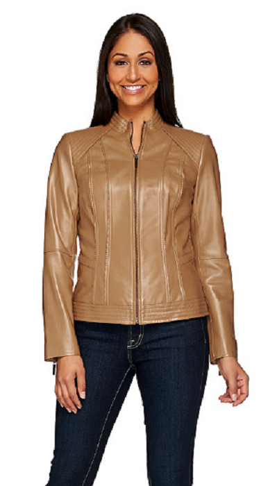 G.I.L.I. Zip Front Leather Jacket with Seaming Detail, Doe G.I.L.I. Zip Front Leather Jacket with Seaming Detail, Doe