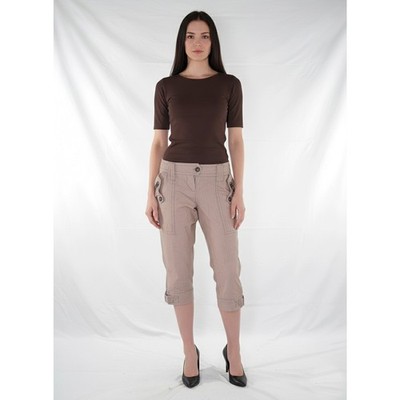 Le Group Woman Damen Hose Beige L Capri Wade Baumwolle Low Waist